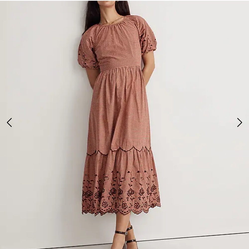 Madewell Embroidered Bubble-Sleeve Midi Dress EUC